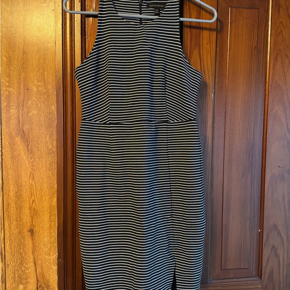 Banana Republic Black and White Striped Sleeveless Midi Dress